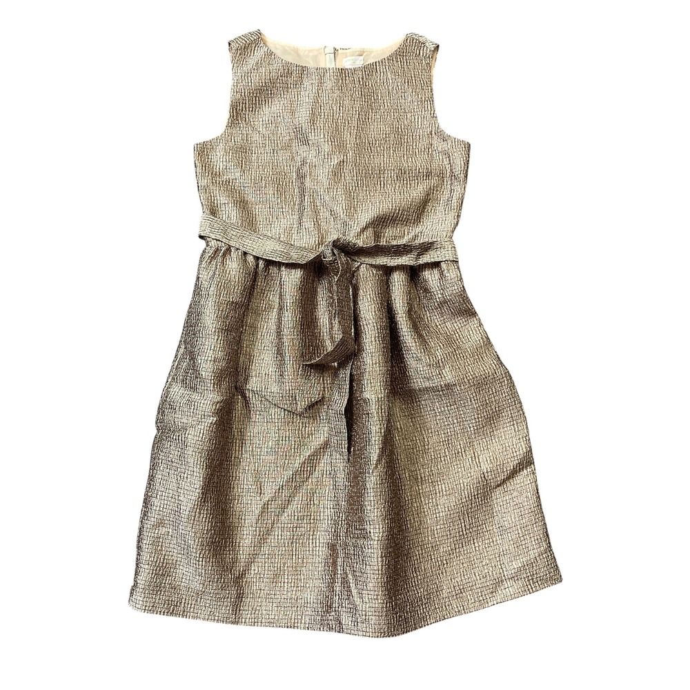 Crewcuts J Crew 10 Girls Gold Dress Lined Sleeveless Belted Party Dress